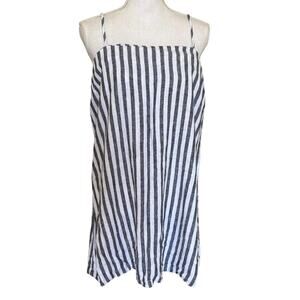 A New Day Striped Sun Dress Blue White Linen Rayon Medium